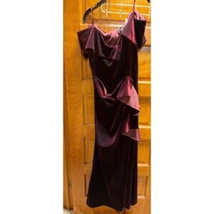 X by Xscape Womens Velvet V-Neck Off Shoulder Gown Dress Plus Size 18W Shimmer